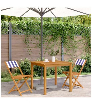 vidaXL Bistro Chairs 2 pcs Blue and White Solid Wood Acacia and Fabric