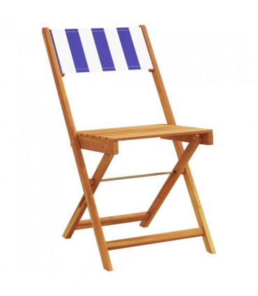 vidaXL Bistro Chairs 2 pcs Blue and White Solid Wood Acacia and Fabric