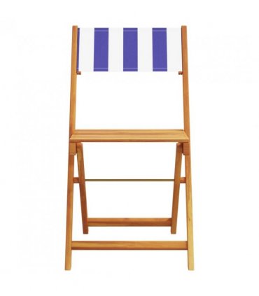vidaXL Bistro Chairs 2 pcs Blue and White Solid Wood Acacia and Fabric