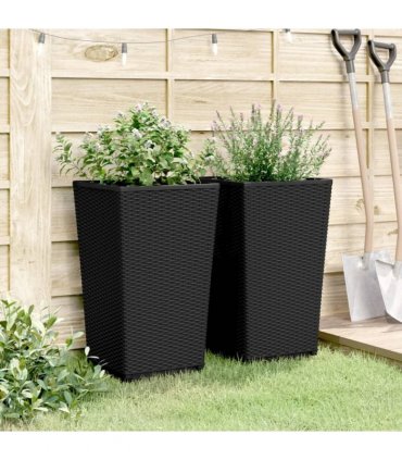 vidaXL Garden Planters 2 pcs Black 32.5x32.5x57 cm PP