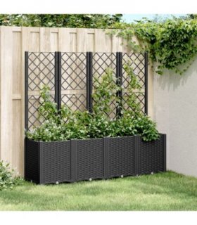 vidaXL Garden Planter with Trellis Black 160x40x140 cm PP — Size: 160 x 40 x 140 cm