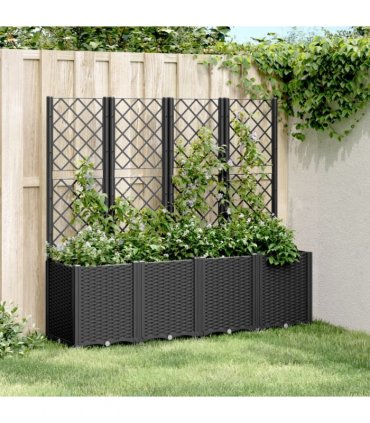 vidaXL Garden Planter with Trellis Black 160x40x140 cm PP — Size: 160 x 40 x 140 cm