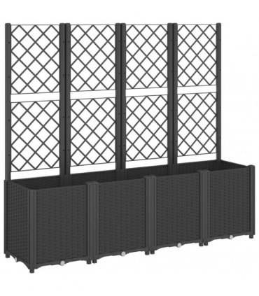 vidaXL Garden Planter with Trellis Black 160x40x140 cm PP — Size: 160 x 40 x 140 cm
