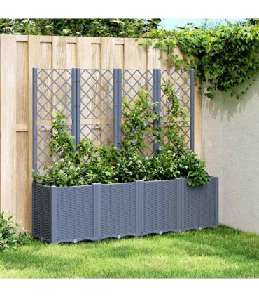 vidaXL Garden Planter with Trellis Blue Grey 160x40x140 cm PP — Size: 160 x 40 x 140 cm