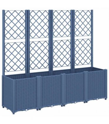 vidaXL Garden Planter with Trellis Blue Grey 160x40x140 cm PP — Size: 160 x 40 x 140 cm
