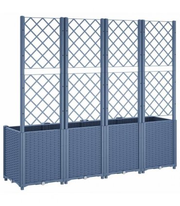 vidaXL Garden Planter with Trellis Blue Grey 160x40x140 cm PP — Size: 160 x 40 x 140 cm