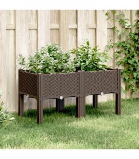 vidaXL Garden Planter with Legs Brown 80x40x42 cm PP — Size: 80 x 40 x 42 cm