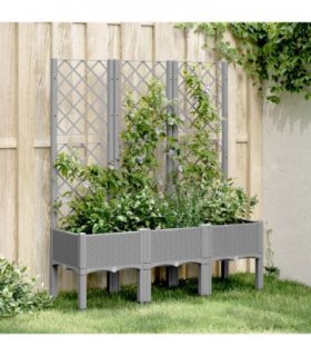 vidaXL Garden Planter with Trellis Light Grey 120x40x142 cm PP — Size: 120 x 40 x 142 cm