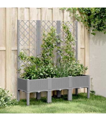 vidaXL Garden Planter with Trellis Light Grey 120x40x142 cm PP — Size: 120 x 40 x 142 cm