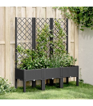 vidaXL Garden Planter with Trellis Black 120x40x142 cm PP — Size: 120 x 40 x 142 cm