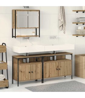 vidaXL Bathroom Furniture Set with Shelf 3 pcs Brown Engineered wood — Colour: Artisan oak — V0671979629