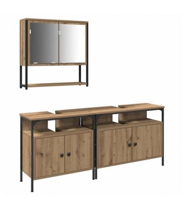 vidaXL Bathroom Furniture Set with Shelf 3 pcs Brown Engineered wood — Colour: Artisan oak — V0671979629