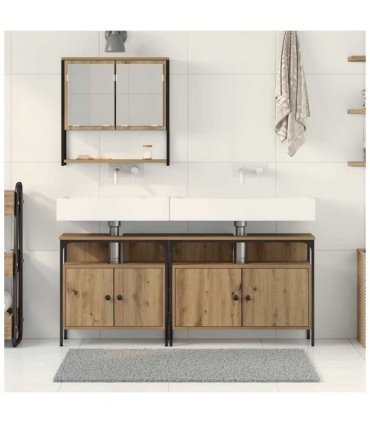 vidaXL Bathroom Furniture Set with Shelf 3 pcs Brown Engineered wood — Colour: Artisan oak — V0671979629