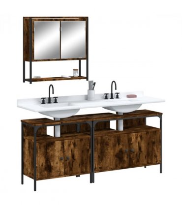 vidaXL 3 Piece Bathroom Furniture Set Smoked Oak Engineered Wood — V0671979630