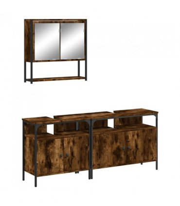 vidaXL 3 Piece Bathroom Furniture Set Smoked Oak Engineered Wood — V0671979630