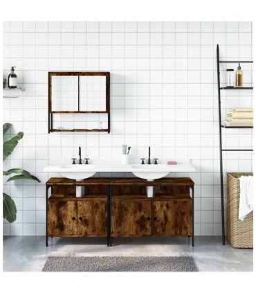 vidaXL 3 Piece Bathroom Furniture Set Smoked Oak Engineered Wood — V0671979630