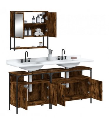 vidaXL 3 Piece Bathroom Furniture Set Smoked Oak Engineered Wood — V0671979630