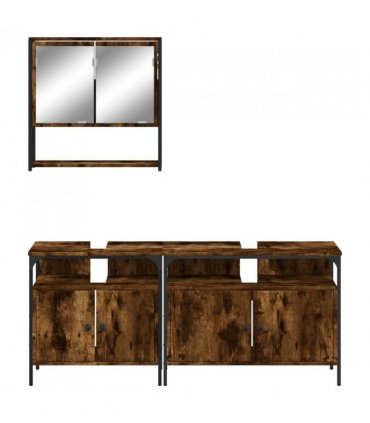 vidaXL 3 Piece Bathroom Furniture Set Smoked Oak Engineered Wood — V0671979630