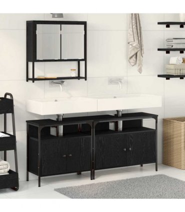 vidaXL Bathroom Furniture Set with Shelf 3 pcs Black Engineered wood — Colour: Black oak — V0671979631