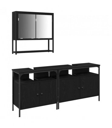 vidaXL Bathroom Furniture Set with Shelf 3 pcs Black Engineered wood — Colour: Black oak — V0671979631