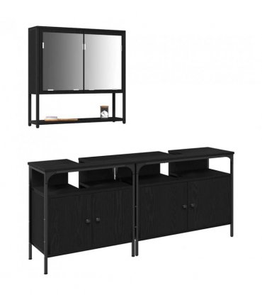 vidaXL Bathroom Furniture Set with Shelf 3 pcs Black Engineered wood — Colour: Black oak — V0671979631
