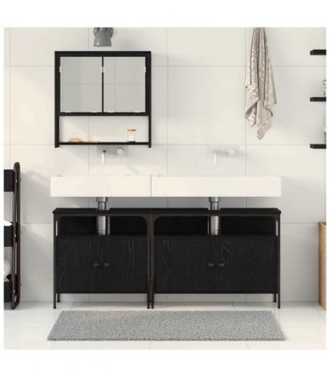 vidaXL Bathroom Furniture Set with Shelf 3 pcs Black Engineered wood — Colour: Black oak — V0671979631