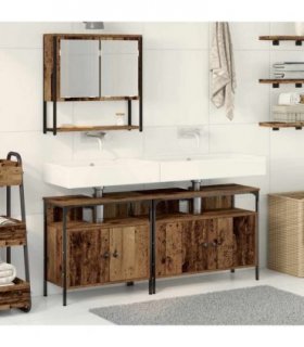 vidaXL Bathroom Furniture Set with Shelf 3 pcs Brown Engineered wood — Colour: Old wood — V0671979632