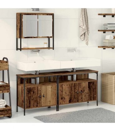vidaXL Bathroom Furniture Set with Shelf 3 pcs Brown Engineered wood — Colour: Old wood — V0671979632