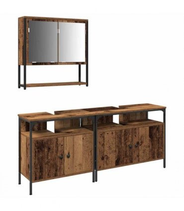 vidaXL Bathroom Furniture Set with Shelf 3 pcs Brown Engineered wood — Colour: Old wood — V0671979632
