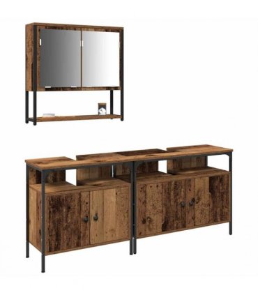 vidaXL Bathroom Furniture Set with Shelf 3 pcs Brown Engineered wood — Colour: Old wood — V0671979632