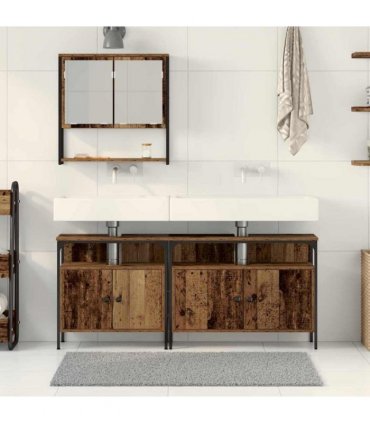 vidaXL Bathroom Furniture Set with Shelf 3 pcs Brown Engineered wood — Colour: Old wood — V0671979632