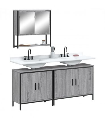 vidaXL 3 Piece Bathroom Furniture Set Grey Sonoma Engineered Wood — V0671979634