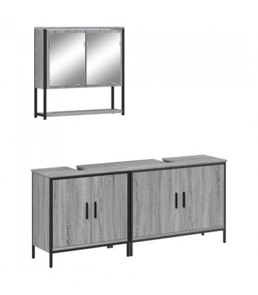 vidaXL 3 Piece Bathroom Furniture Set Grey Sonoma Engineered Wood — V0671979634