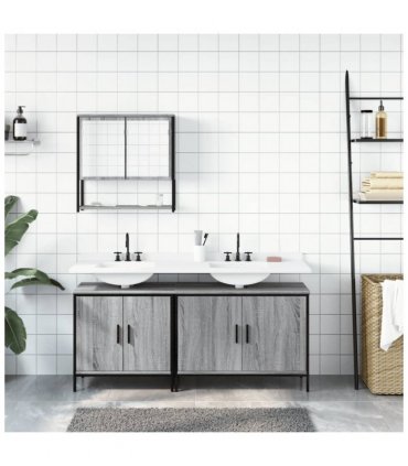 vidaXL 3 Piece Bathroom Furniture Set Grey Sonoma Engineered Wood — V0671979634