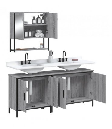vidaXL 3 Piece Bathroom Furniture Set Grey Sonoma Engineered Wood — V0671979634