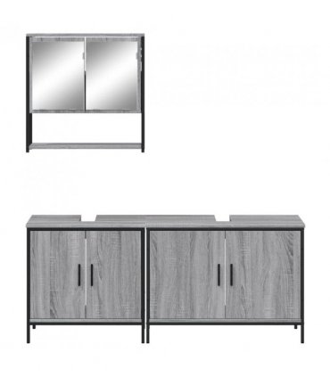 vidaXL 3 Piece Bathroom Furniture Set Grey Sonoma Engineered Wood — V0671979634