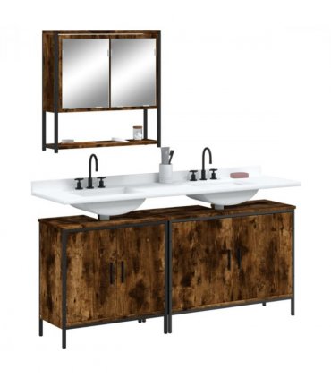 vidaXL 3 Piece Bathroom Furniture Set Smoked Oak Engineered Wood — V0671979639