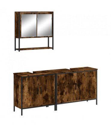 vidaXL 3 Piece Bathroom Furniture Set Smoked Oak Engineered Wood — V0671979639