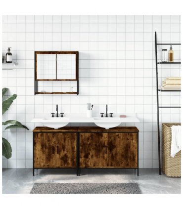 vidaXL 3 Piece Bathroom Furniture Set Smoked Oak Engineered Wood — V0671979639