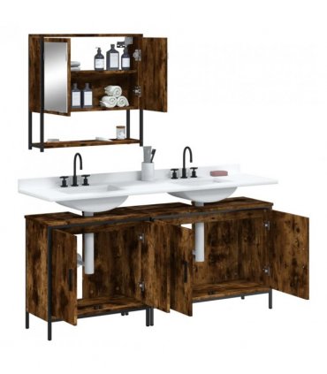 vidaXL 3 Piece Bathroom Furniture Set Smoked Oak Engineered Wood — V0671979639