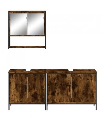 vidaXL 3 Piece Bathroom Furniture Set Smoked Oak Engineered Wood — V0671979639