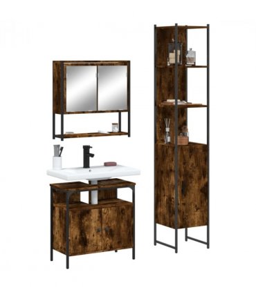 vidaXL 3 Piece Bathroom Furniture Set Smoked Oak Engineered Wood — V0671979644