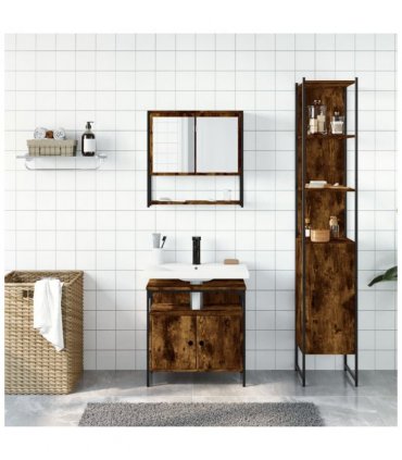 vidaXL 3 Piece Bathroom Furniture Set Smoked Oak Engineered Wood — V0671979644