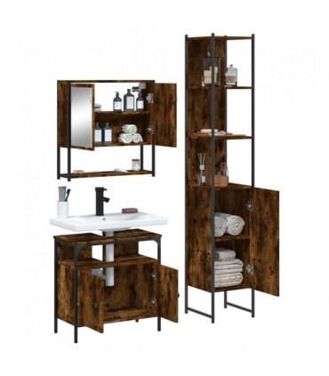 vidaXL 3 Piece Bathroom Furniture Set Smoked Oak Engineered Wood — V0671979644