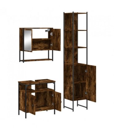 vidaXL 3 Piece Bathroom Furniture Set Smoked Oak Engineered Wood — V0671979644