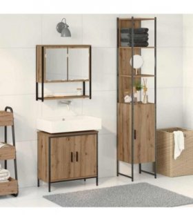 vidaXL Bathroom Furniture Set with Shelf 3 pcs Brown Engineered wood — Colour: Artisan oak — V0671979649