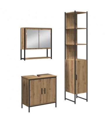 vidaXL Bathroom Furniture Set with Shelf 3 pcs Brown Engineered wood — Colour: Artisan oak — V0671979649