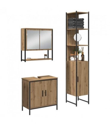 vidaXL Bathroom Furniture Set with Shelf 3 pcs Brown Engineered wood — Colour: Artisan oak — V0671979649