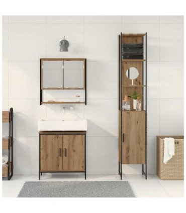 vidaXL Bathroom Furniture Set with Shelf 3 pcs Brown Engineered wood — Colour: Artisan oak — V0671979649