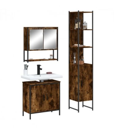 vidaXL 3 Piece Bathroom Furniture Set Smoked Oak Engineered Wood — V0671979650